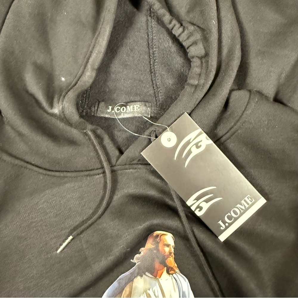 The Blind Medium | Black Oversized Hoodie Pullover with Funny Jesus Meme graphic - Picture 13 of 16